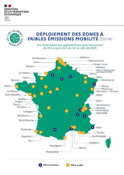 carte de déploiement des zones à faibles émissions